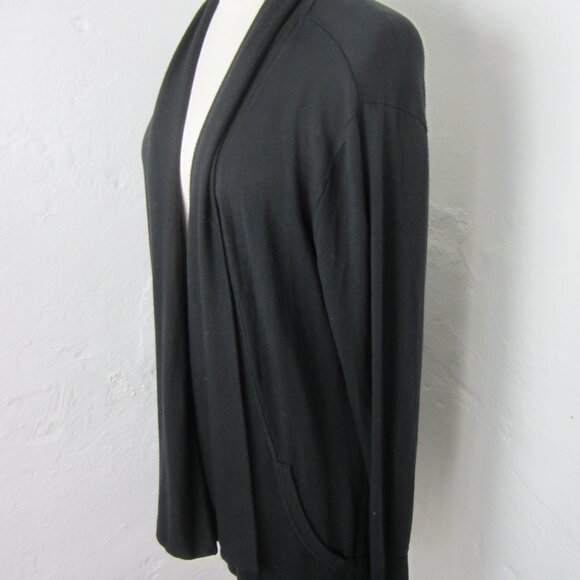 Athleta Open Front Cardigan Duster L Black Draped Front Comfy Minimalist Pockets - Picture 2 of 5